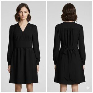 NWT Kate Spade Black 8 Tie Waist Blaze A Trail Women's Long Sleeve Dress